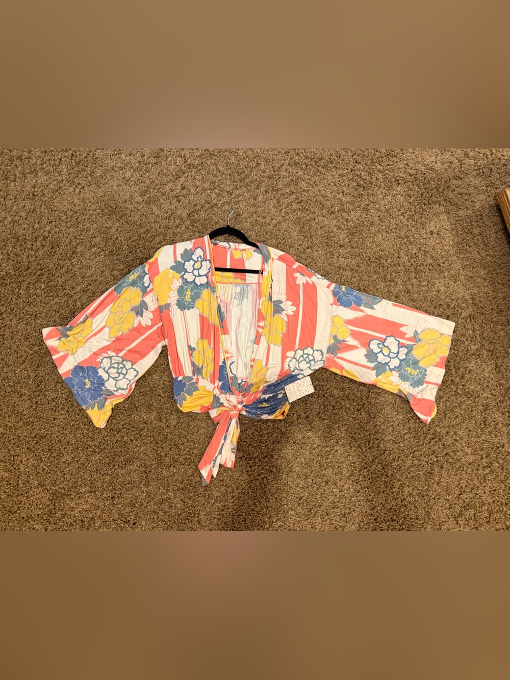 Free People Pink Combo Floral Tie-Front Top